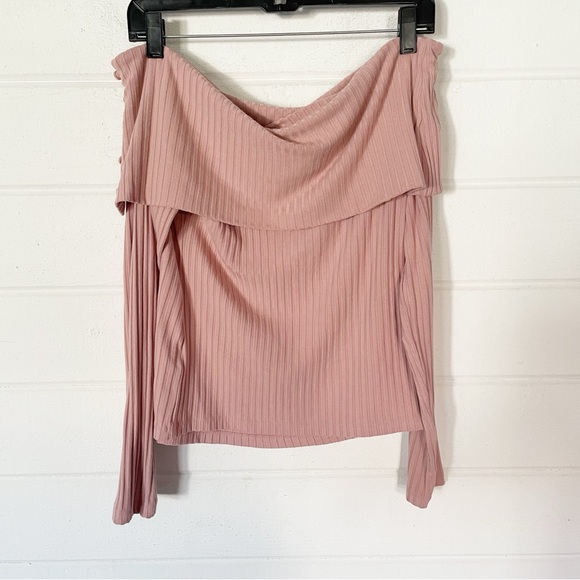 NWT Anthropologie Ribbed Off-The-Shoulder Long Sleeve Top in Mauve Size Medium - Picture 11 of 13